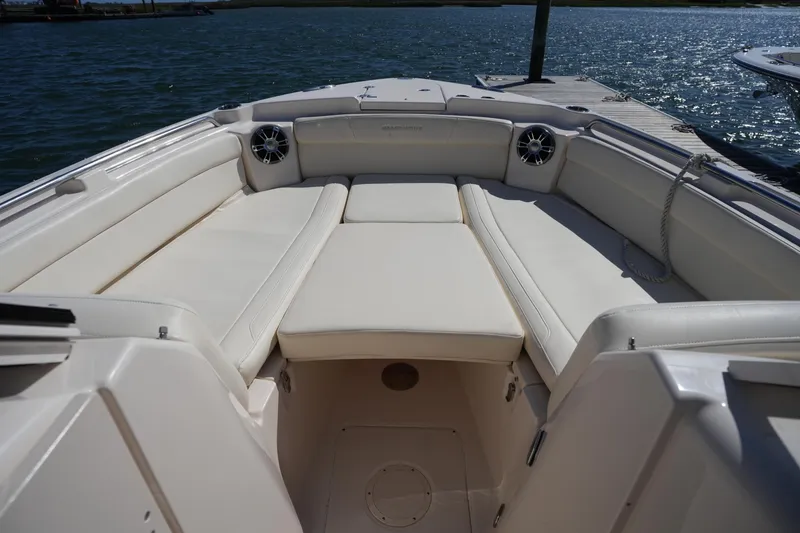 Slide: The Image of 2022 Grady-White Freedom 285 boat interior with spacious seating and elegant design. - 31