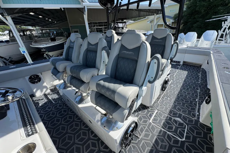Slide: The Image of Luxurious seating on 2022 Invincible 46 Catamaran with stylish, modern design and premium materials. - 24