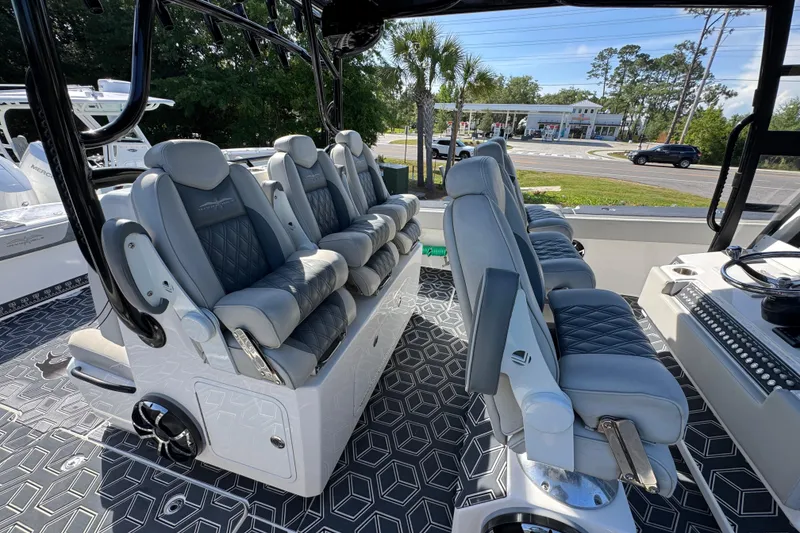 Slide: The Image of Luxurious seating on 2022 Invincible 46 Catamaran with modern design and premium materials. - 27