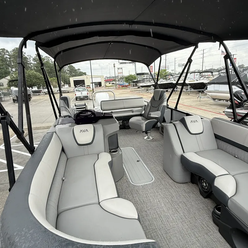 Slide: The Image of Interior of Avalon Catalina Versatile Rear Bench 2025 pontoon boat. - 10