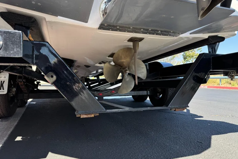 Slide: The Image of 2019 Moomba Max boat propeller and trailer underside view. - 8