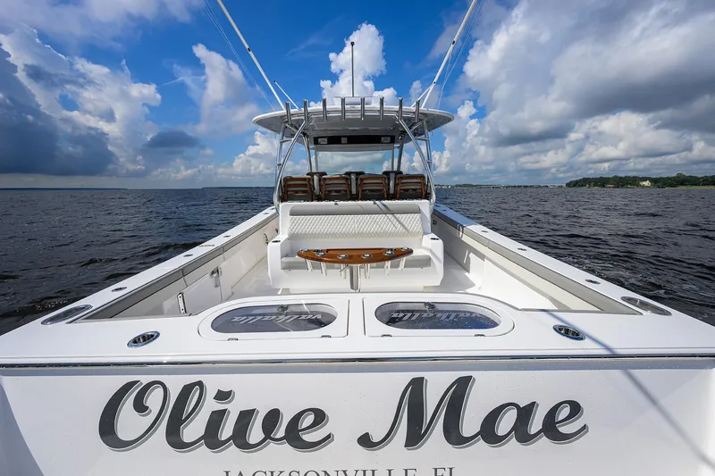 Slide: The Image of Valhalla V-46 boat "Olive Mae" on water, Jacksonville, FL, 2026 model. - 39