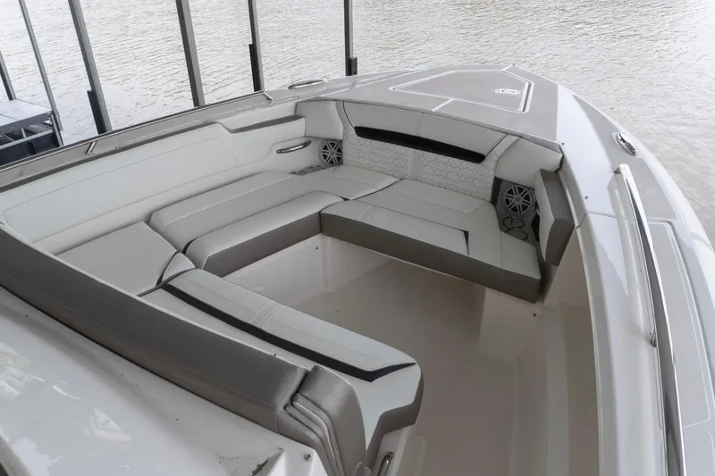 Slide: The Image of 2026 Tiara Yachts 34 LS boat interior with luxurious seating and modern design. - 18