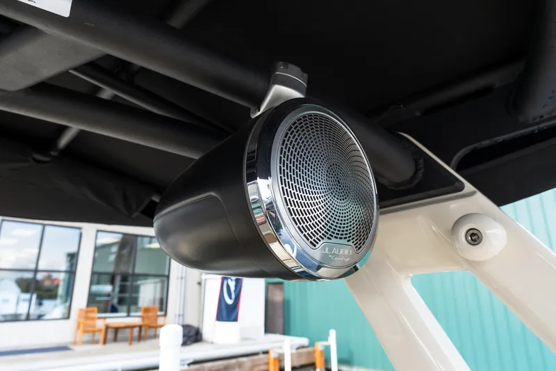 Slide: The Image of Close-up of JL Audio speaker on 2025 Chris-Craft Sportster 25 boat. - 7
