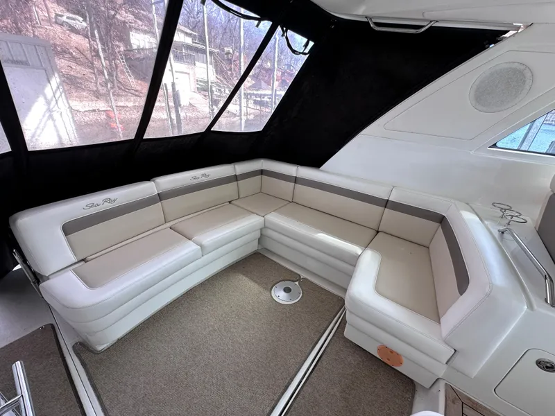 Slide: The Image of Luxurious interior of 2012 Sea Ray 450 Sundancer yacht with plush seating. - 9