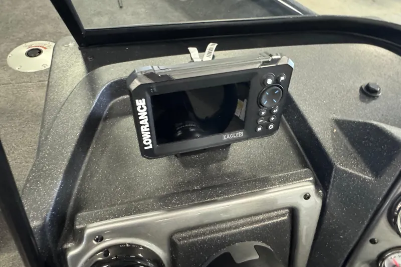 Slide: The Image of Lowrance fish finder on 2026 Tracker Pro Guide V-175 WT boat dashboard. - 6