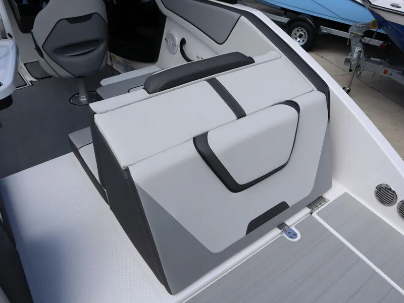 Slide: The Image of Interior of 2025 Yamaha Boats AR220 with gray seating. - 11