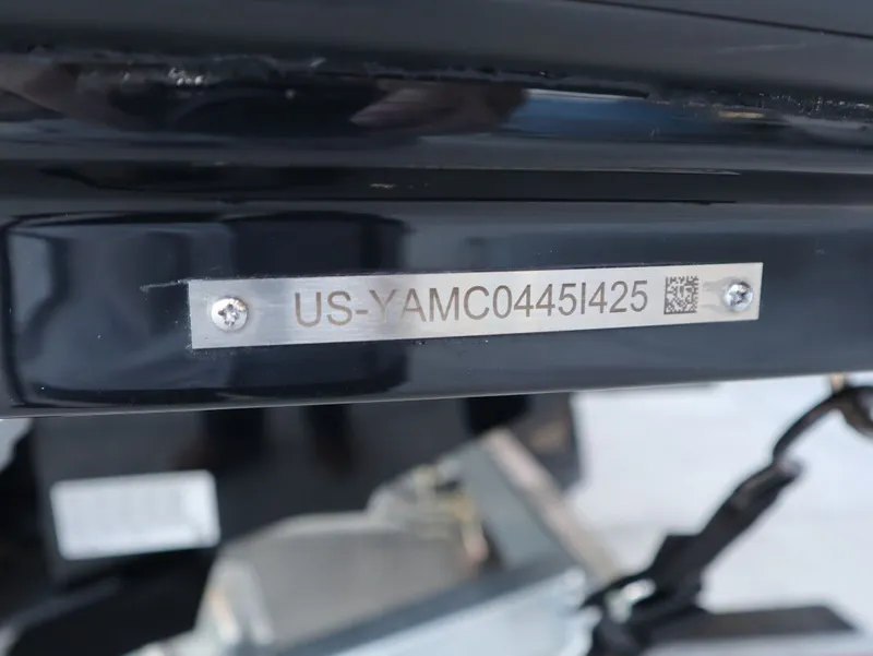 Slide: The Image of Yamaha Boats AR220 2025 serial number plate with QR code. - 19