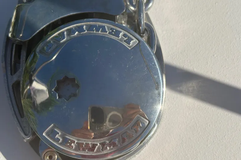 Slide: The Image of Close-up of a Lewmar winch on a 1996 Grady-White Sailfish 272 boat. - 127