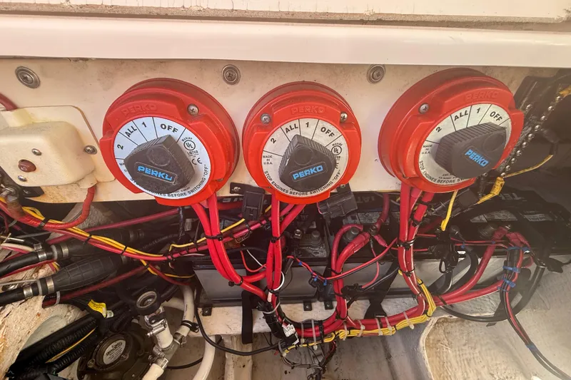 Slide: The Image of Battery switches and wiring in a 1996 Grady-White Sailfish 272 boat. - 139