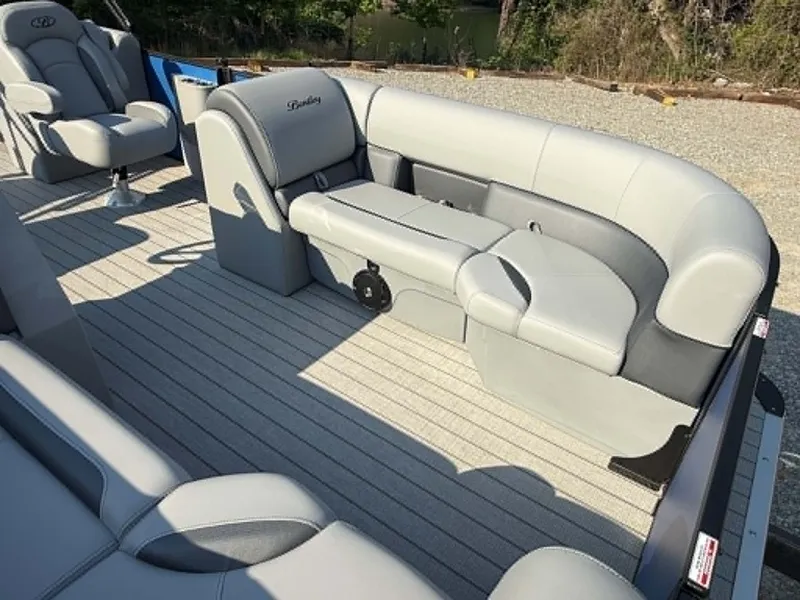 Slide: The Image of Interior of Bentley Pontoons Legacy 223 Navigator 2026 with gray seating. - 21