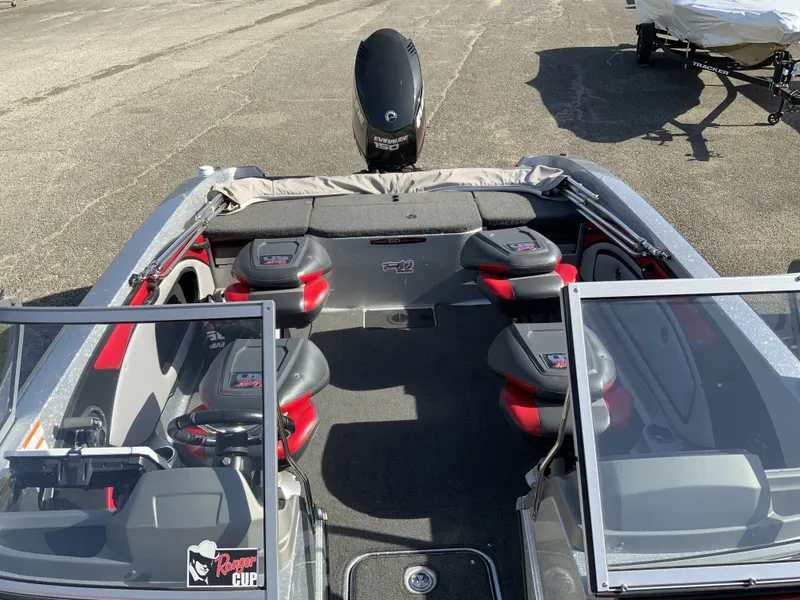 Slide: The Image of 2018 Ranger 1850MS Reata boat interior view with motor. - 6