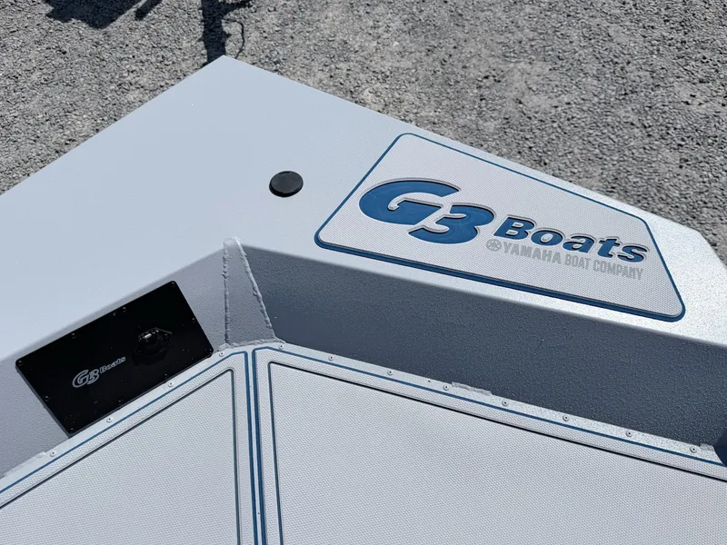 Slide: The Image of G3 Gator Tough 20CCJ DLX boat, 2026 model, close-up of logo. - 22