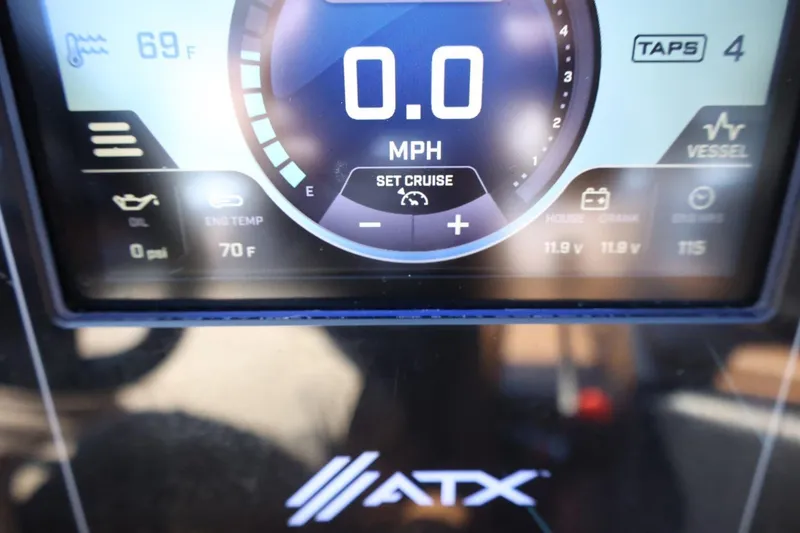 Slide: The Image of ATX Surf Boats 22 Type-S 2021 dashboard display showing speed, temperature, and settings. - 26