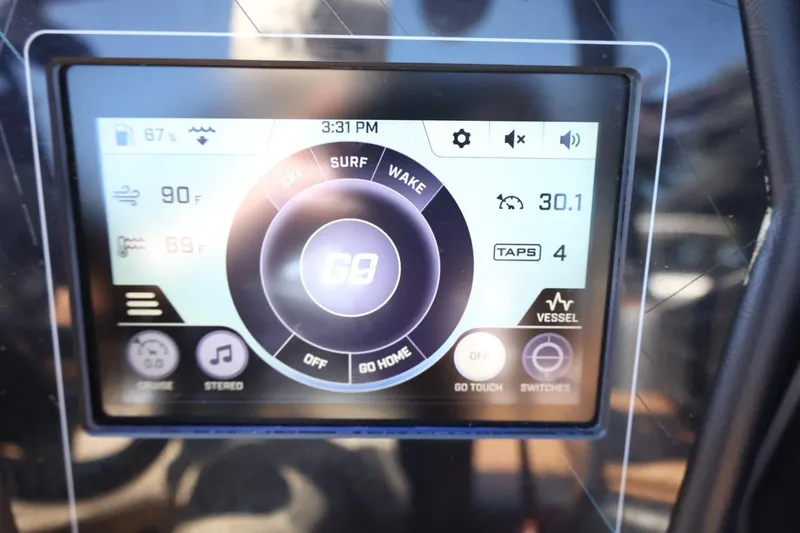Slide: The Image of Touchscreen display of a 2021 ATX Surf Boats 22 Type-S, showing surf and wake settings. - 33
