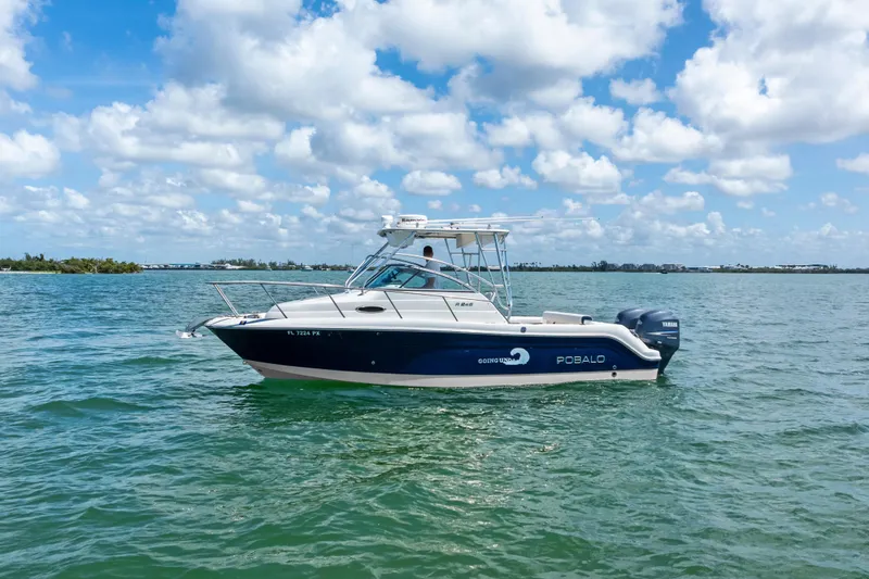 The Image of 2009 Robalo R245 Walkaround boat on calm water under a partly cloudy sky. - 1