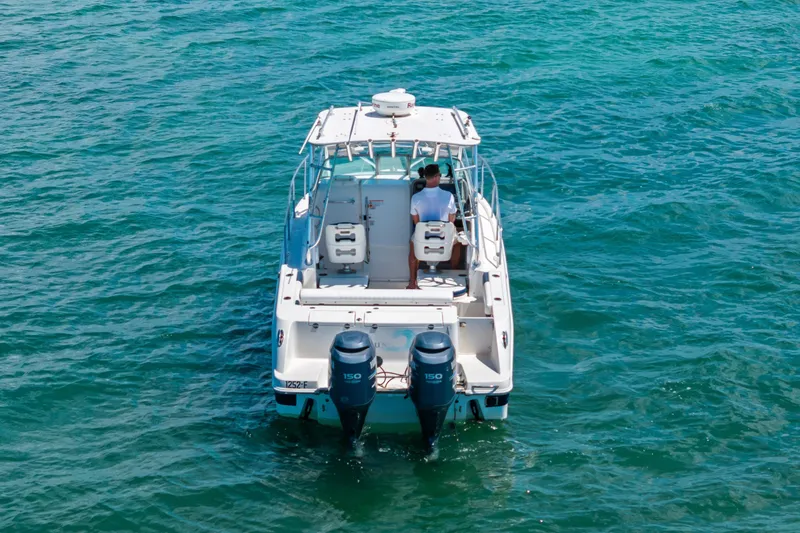 Slide: The Image of 2009 Robalo R245 Walkaround boat cruising on clear blue water. - 4