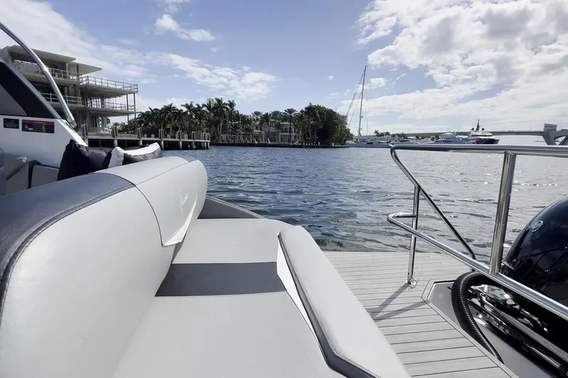 Slide: The Image of Luxurious Hanover 305 boat interior with waterfront view, 2027 model. - 21
