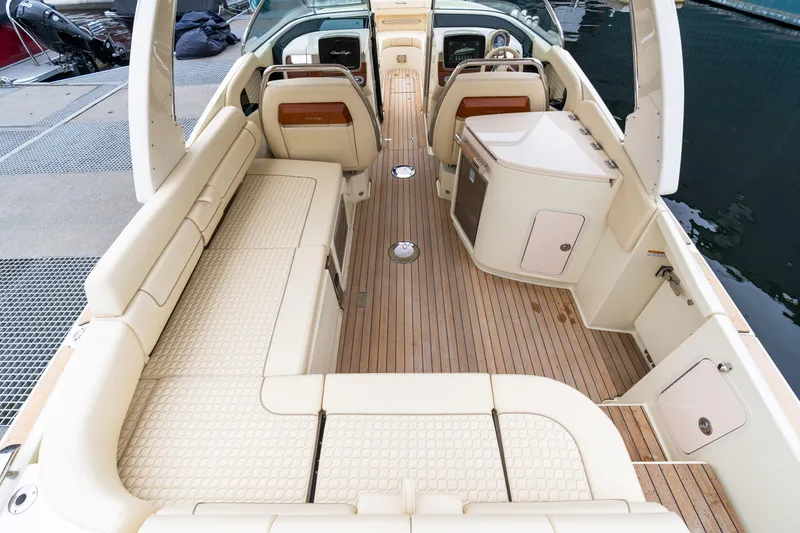 Slide: The Image of 2025 Chris-Craft Launch 31 GT boat interior with luxurious seating and sleek design. - 17