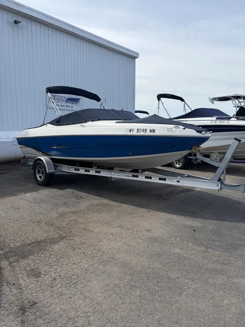 The Image of 2018 Stingray 195 LX boat parked on trailer. - 1