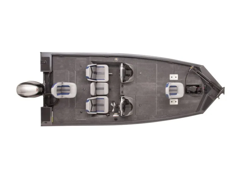 The Image of Top view of 2024 G3 Sportsman 1810 boat, gray seating and motor. - 1