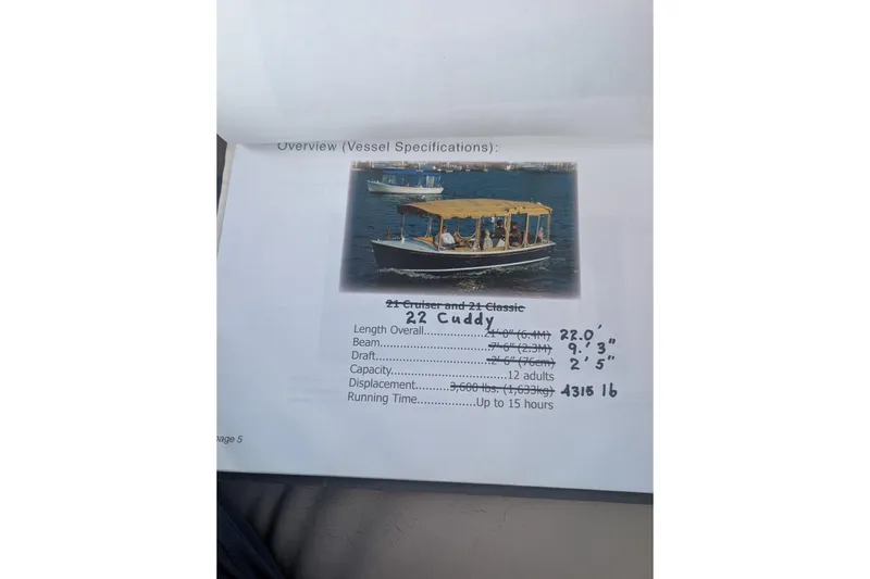 Slide: The Image of 2007 Duffy Cuddy Cabin 22 boat specifications sheet with image and details. - 26