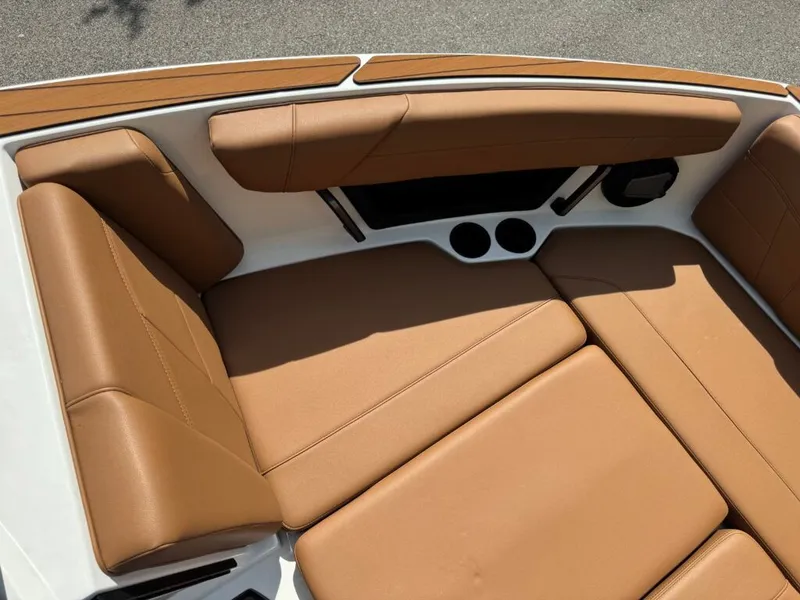 Slide: The Image of Brown leather seats in Axis T250 boat, model 2026. - 16