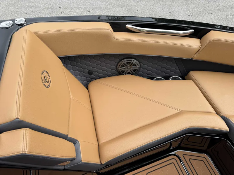 Slide: The Image of Luxurious leather seating in Cobalt R6 Surf boat, 2026 model. - 21