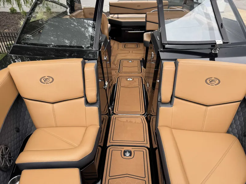 Slide: The Image of Interior of 2026 Cobalt R6 Surf with luxurious leather seating. - 23