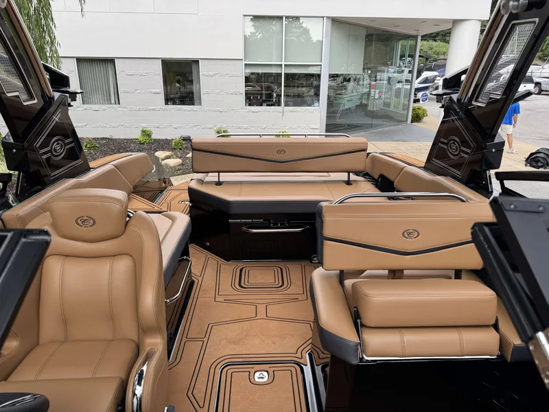 Slide: The Image of Interior of 2026 Cobalt R6 Surf with luxurious leather seating. - 27