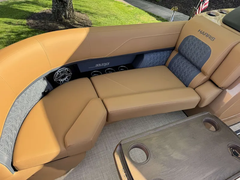 Slide: The Image of Luxurious seating in the 2026 Harris Solstice 230 SLDH pontoon boat. - 7