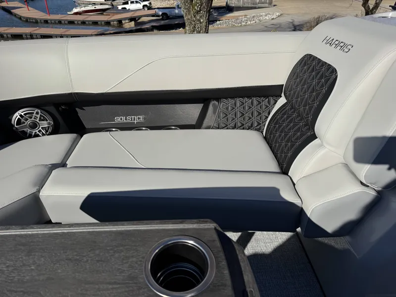 Slide: The Image of Interior of 2026 Harris Solstice 230 SLDH with luxurious seating. - 21