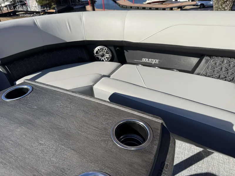 Slide: The Image of Interior of 2026 Harris Solstice 230 SLDH with gray upholstery. - 22