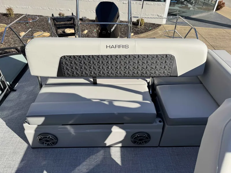 Slide: The Image of Harris Solstice 230 SLDH 2026 boat seating with speakers. - 4