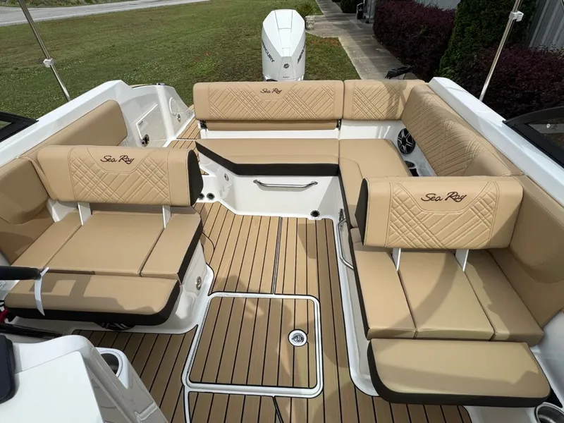 Slide: The Image of Interior of 2026 Sea Ray SDO 230 boat with luxurious seating. - 29