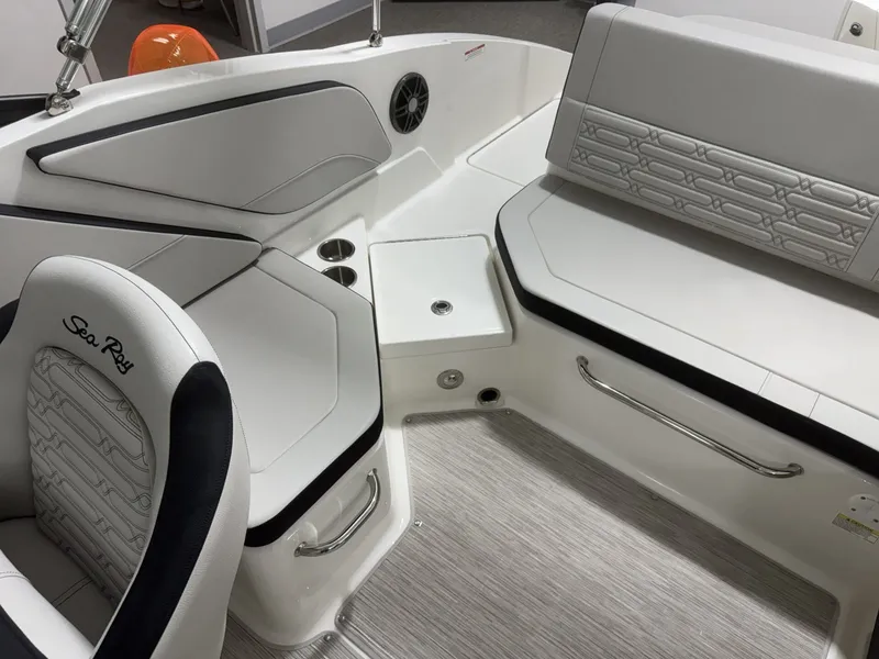 Slide: The Image of Interior of 2026 Sea Ray SPO210 boat with stylish seating. - 7
