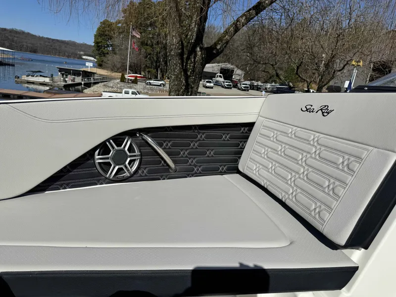 Slide: The Image of Interior of Sea Ray SPO210 boat, 2026 model, featuring stylish seat design. - 39