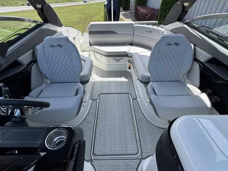 Slide: The Image of Interior of 2026 Sea Ray SXO260 boat with luxurious seating. - 26