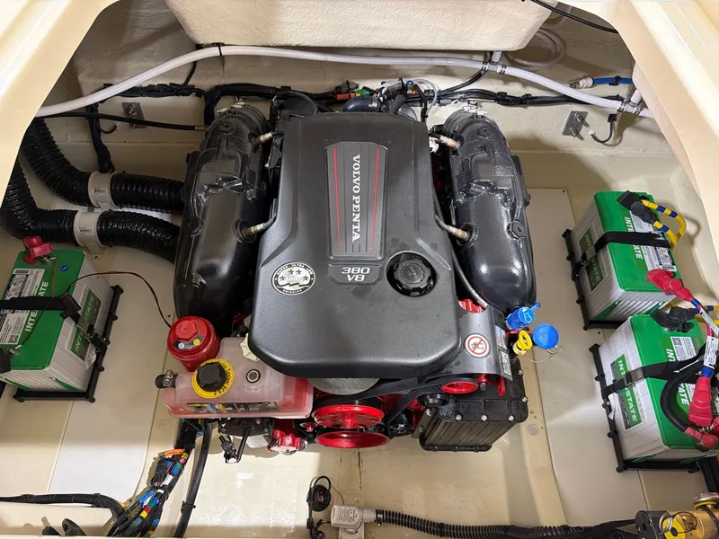 Slide: The Image of Engine compartment of 2026 Chris-Craft Sportster 28 with Volvo Penta V8 engine. - 22