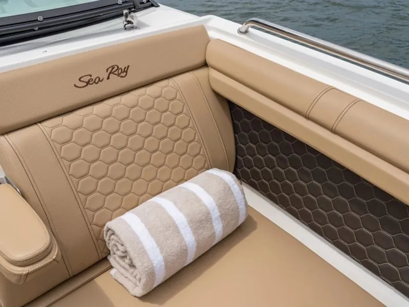 Slide: The Image of Luxurious seating on Sea Ray SDX 290 boat, model year 2025. - 5