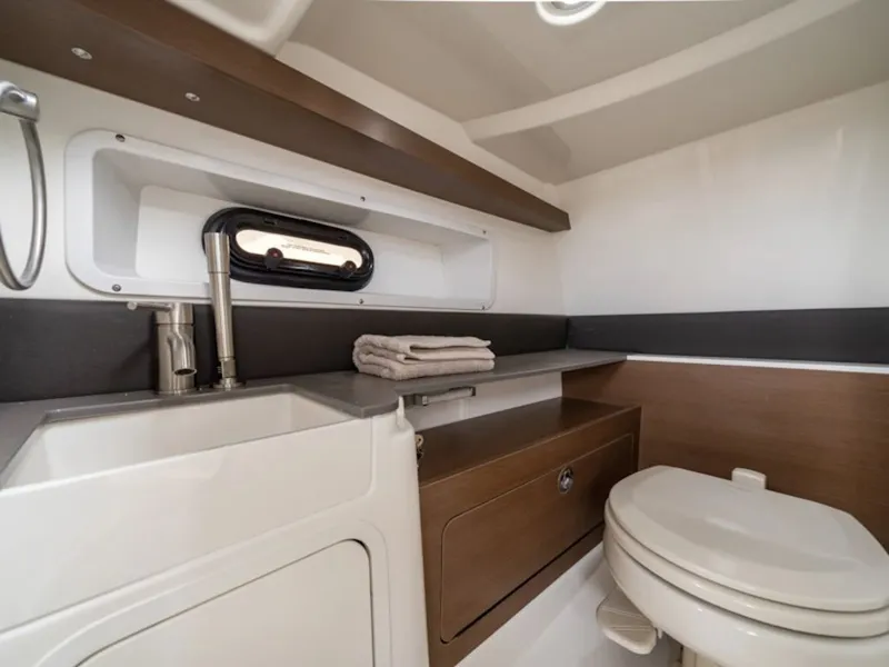 Slide: The Image of Interior of 2025 Sea Ray SDX 290 yacht bathroom. - 6