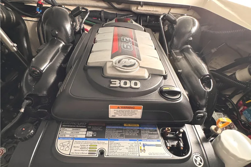 Slide: The Image of Engine of 2016 Formula 310 Bowrider boat, featuring a 300 horsepower Mercury motor. - 25