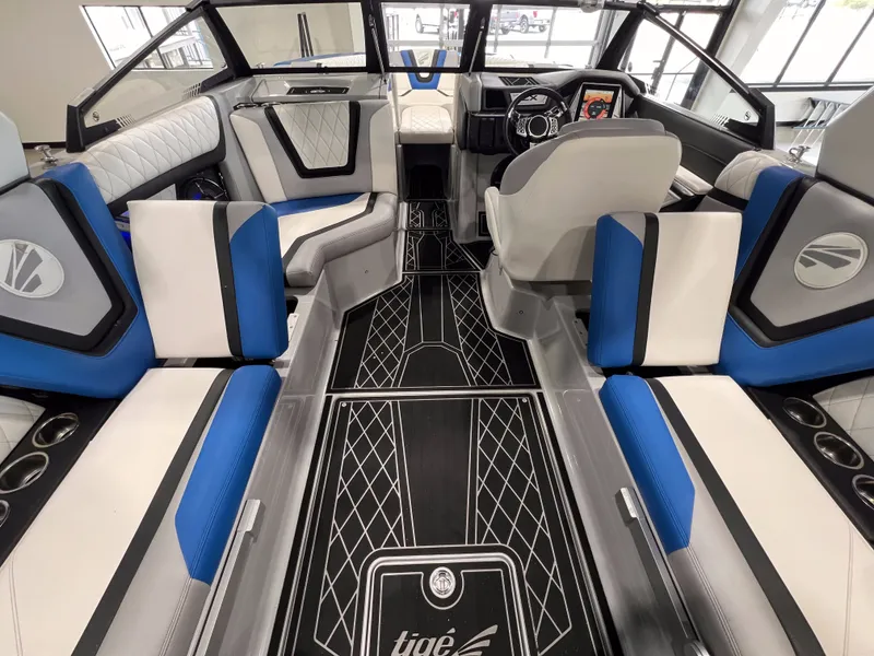 Slide: The Image of Interior of 2021 Tigé 25ZX boat with modern seating. - 29