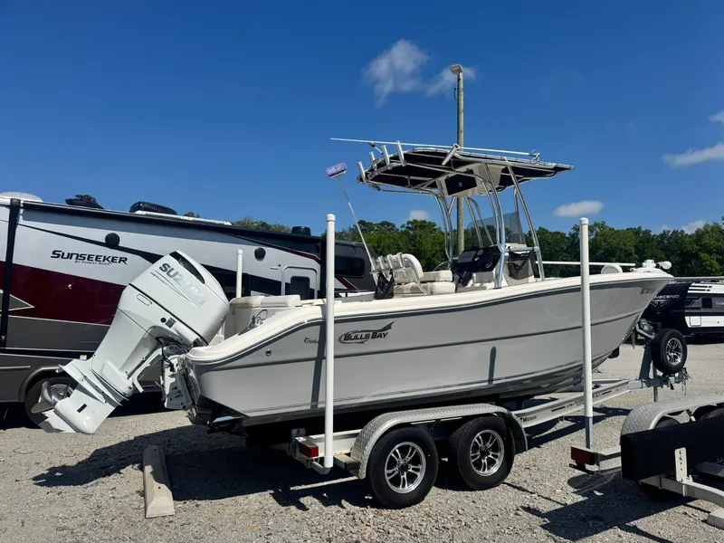 Slide: The Image of 2024 Bulls Bay 230 Center Console boat on trailer. - 2