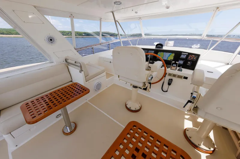Slide: The Image of Luxurious 2007 Grand Banks 59 Aleutian RP yacht helm with panoramic views. - 17