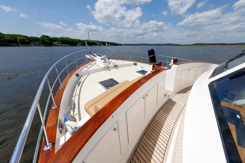 Slide: The Image of 2007 Grand Banks 59 Aleutian RP yacht deck with scenic water view. - 25