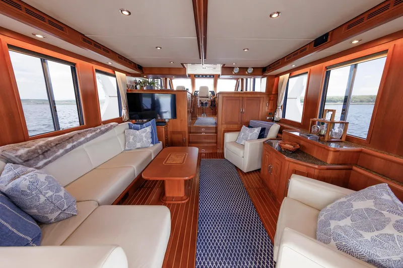 Slide: The Image of Luxurious interior of 2007 Grand Banks 59 Aleutian RP yacht with elegant wood finishes. - 35