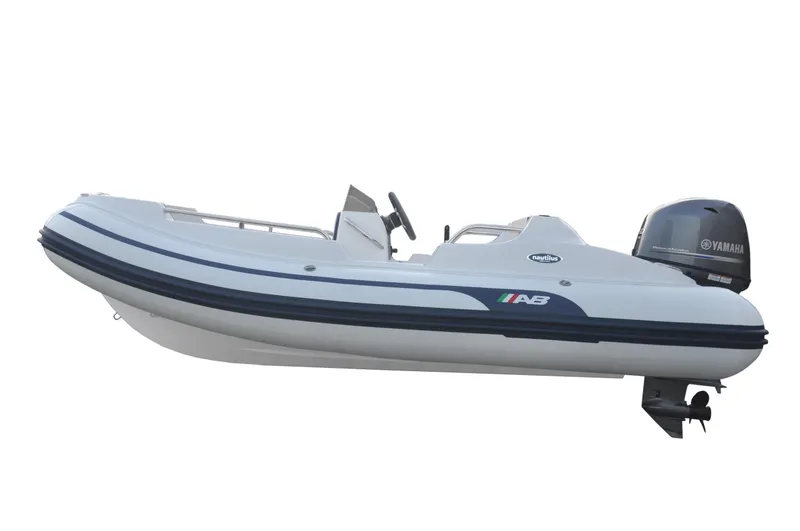 Slide: The Image of 2024 AB Inflatables Nautilus 13 DLX boat with Yamaha outboard motor, side view. - 8