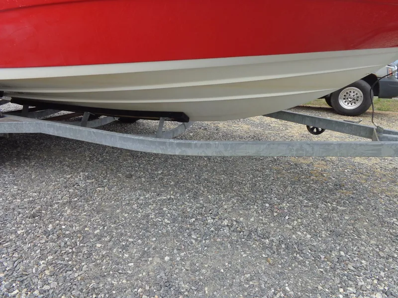 Slide: The Image of Red Yamaha AR210 boat hull on trailer, 2008 model. - 8