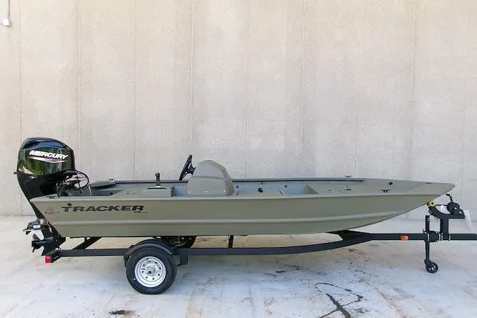 The Image of 2026 Tracker Grizzly 1648 SC boat on trailer with Mercury outboard motor. - 0